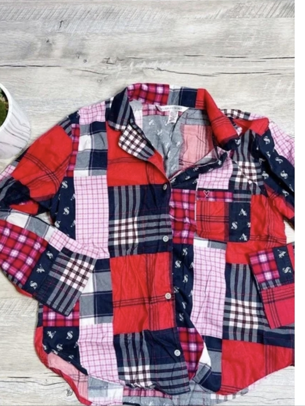 Victoria's Secret Plaid Flannel Oversized Button Down Shirt Night Shirt Pajamas